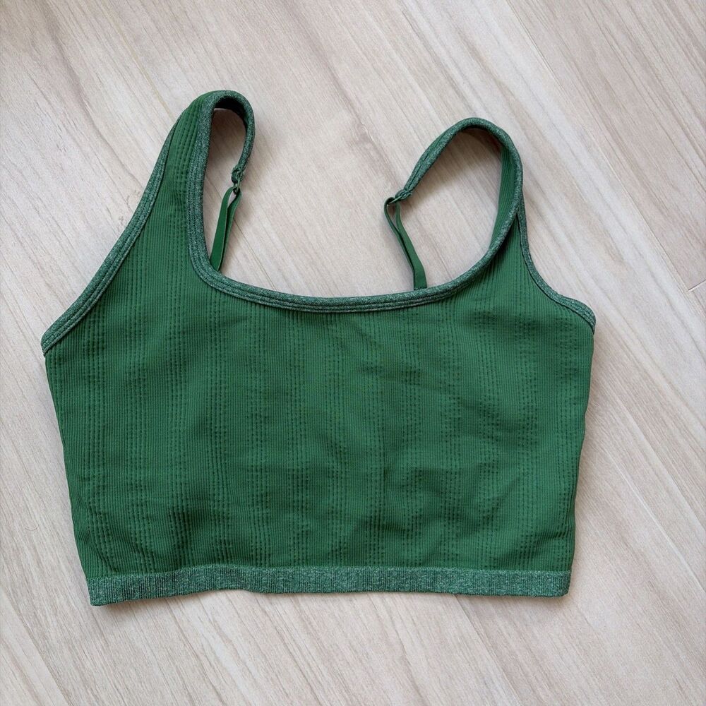Aerie REAL GOOD Kelly Green Ribbed Knit Wireless Pullover Sports Bra Large